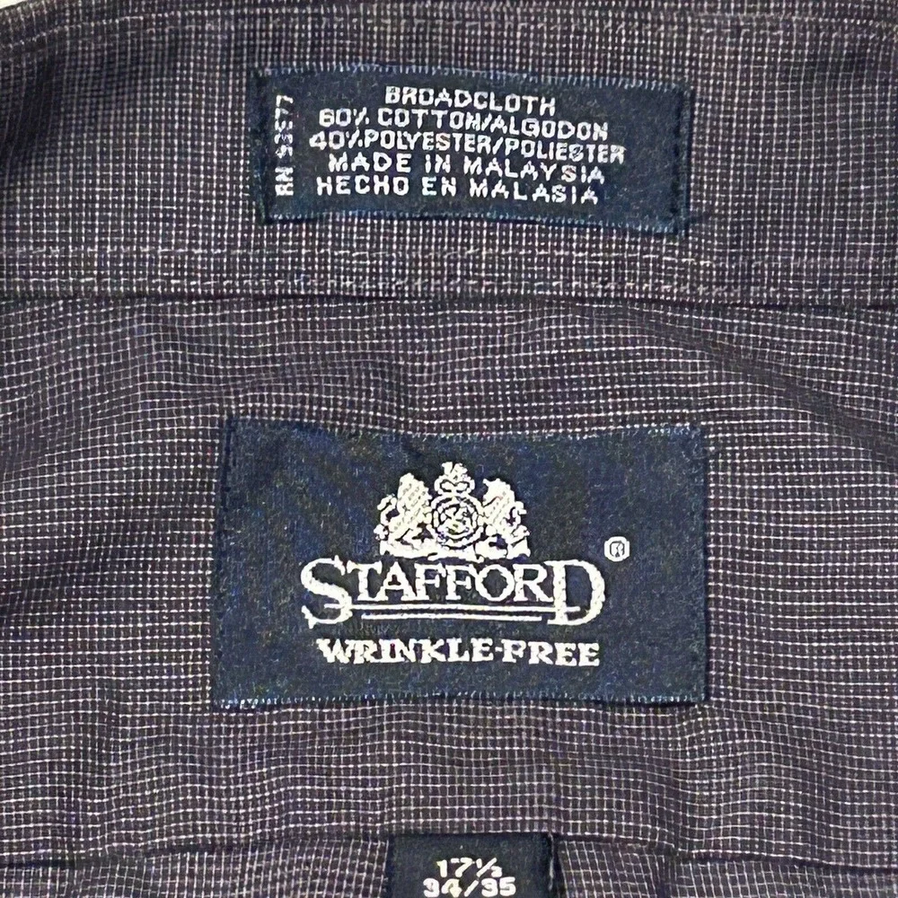 Stafford Long Sleeve Mens Size 17 1/2 34-35 Purple With White Stripes - Picture 2 of 16